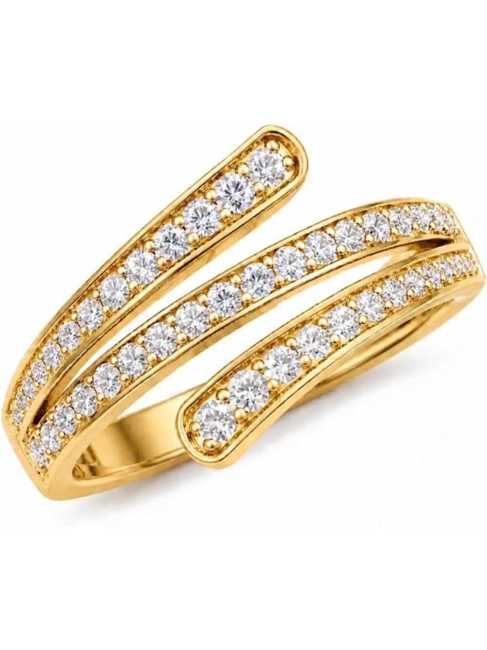 Gold Plated Sterling Silver Spiral Bypass Half Eternity Ring with Created Stones